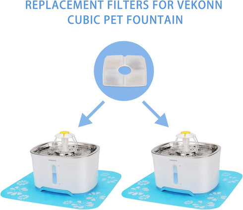 Elliptical Cat Water Fountain Filter, 6 Filters Pack for Stainless Steel Top Pet Fountain, 4 Carbon & 2 Sponge Filters