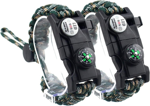 Survival Paracord Bracelet, 20 in 1 Outdoor Tactical Gear Set with Fire Starter, Waterproof SOS Light, Compass,