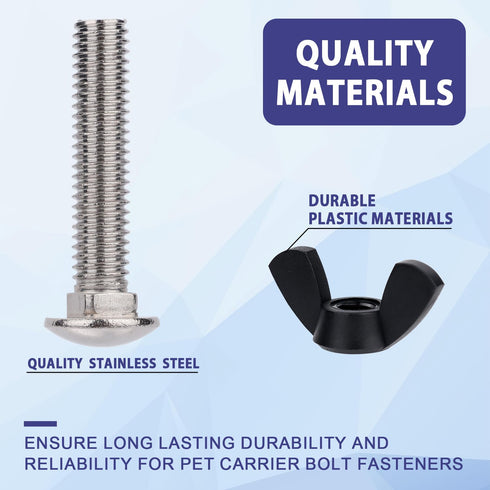 Pet Carrier Fasteners, 12pcs M6 Stainless Steel Replacement Bolts and Plastic Butterfly Nuts for Pet Boxes
