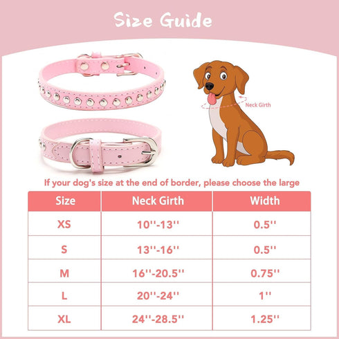 BINGPET Dog Leather Collar, Adjustable Real Split Leather Studded Pet Collar, Durable for Small Medium Large Dogs, Pink