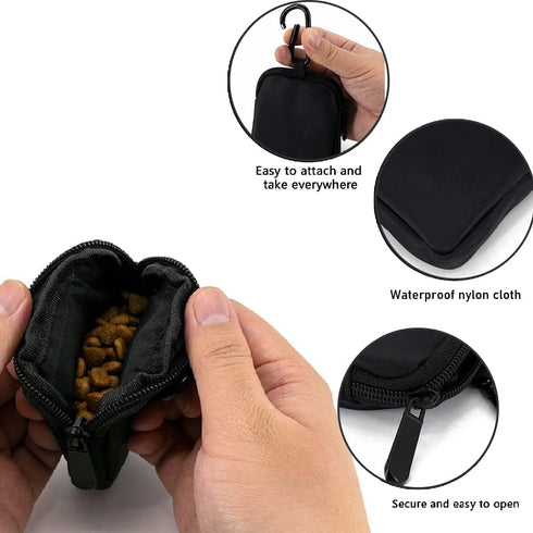 Waterproof Dog Training Treat Pouch with Built-in Poop Bag Dispenser, Adjustable Shoulder Bag (BLK)