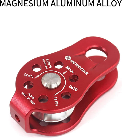 NewDoar Fixed Plate Micro Pulley 28KN CE Certified | Small Aluminum Rope Pulleys for Climbing, Rappelling, Rescue