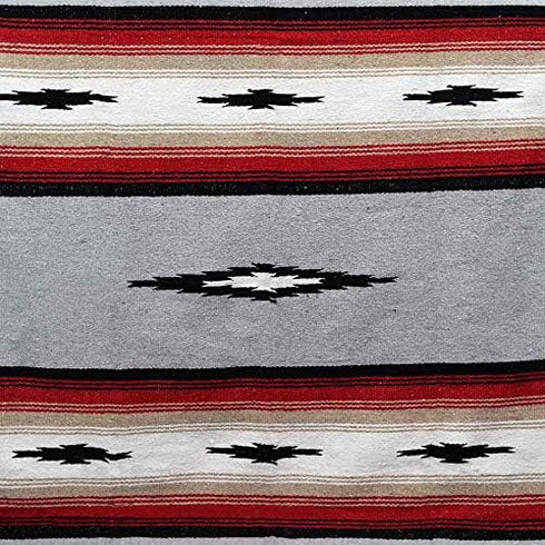 Heather Gray Mexican Yoga Blanket - Thick Grey Diamond with Camel, Tan, & Rust Stripes