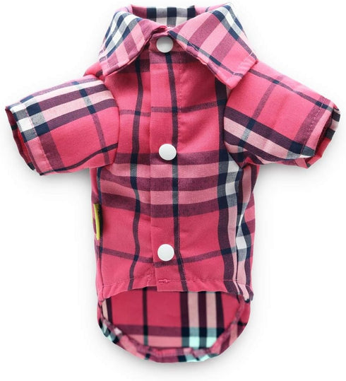DroolingDog 3 Pack Plaid Dog Shirts - Small Dog T-Shirt with Checked Pattern, Puppy Button Up Tee, Black White Rose Blue