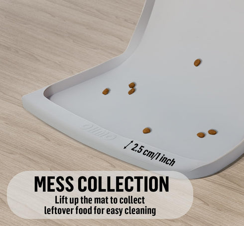Dog Food Mat(Ash, 24 * 15'') w/Residue Collection Pocket Silicone Pet Feeding Mat for Floor High Edges Anti Spills Waterproof Cat Water Bowl Tray, Easy Clean Placemat
