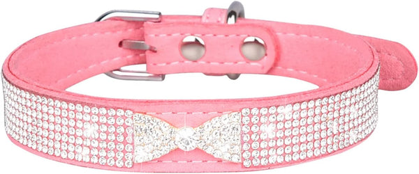 Small Dog Collar with Rhinestone Crystal - Colorful Bling Girl Puppy Cat Collars (XS, Pink3)