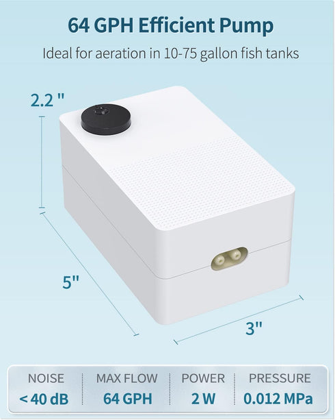 Pawfly Adjustable Quiet Aquarium Air Pump, Oxygen Aerator Pump for Fish Tank and Pond