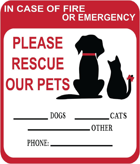 in Case of Fire Or Emergency Please Rescue Our Pets 5 Inch Front Door Window Alarm Alert Animal Pet Dog Cat Kitten Bird Rabbit Rescue House Home RV Safety CS1414-2PK by Generic