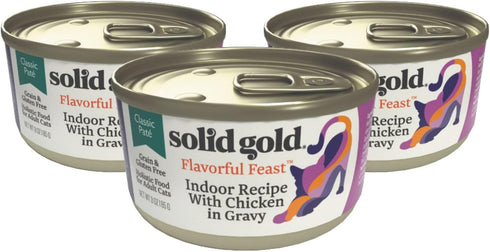 Solid Gold Wet Cat Food Pate Flavorful Feast Sample Pack - 3 Count Canned Cat Food with Real Chicken, Grain Free for