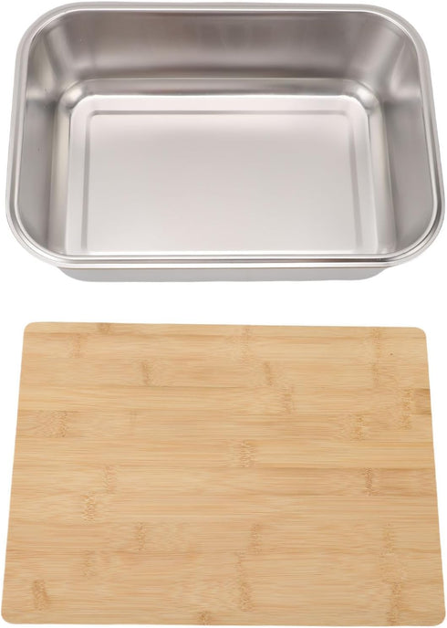 AMONIDA 201 Stainless Steel Vegetable Washing Basin, Food Grade Dish Wash Tub, Wooden Cover Lid Basin, Ideal