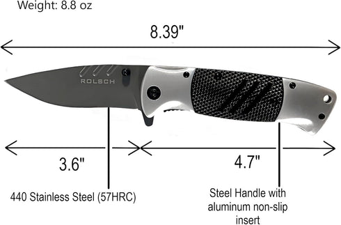Spring Assisted Folding Pocket Knife - Tactical EDC Survival Knife for Men with Aluminum Handle, Stainless Steel Blade,