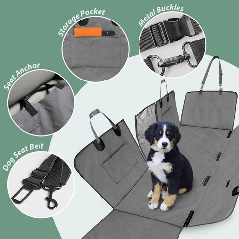 100% Hammock 54" 58", FURHAB Dog Car Seat Cover for Back Seats Waterproof with Metal Buckle Mesh Window Scratch Proof