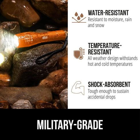 Gorilla Grip Powerful LED 750 FT Water Resistant Tactical Flashlight, High Lumens Ultra Bright Mini Flash Light (Orange)