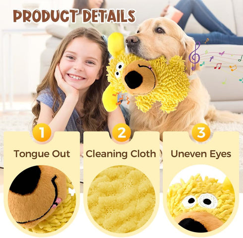Squeaky Dog Plush Toy, Cute Cartoon Dog Chew Toy with Built-in Squeaker, Soft Plush Interactive Puppy Toy for Teething