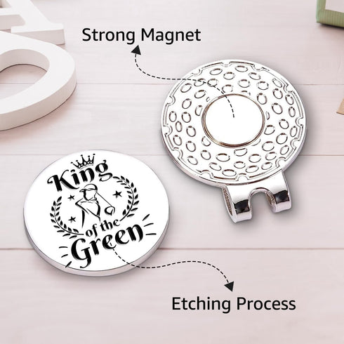 Hafhue King of The Green Golf Ball Marker with Magnetic Hat Clip, Funny Golf Gifts for Men, Dad, Grandpa, Birthday
