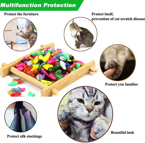 VICTHY 100pcs Cat Nail Caps, Cat Claw Covers with Adhesive Glue and Applicators, 10 Colors (L)