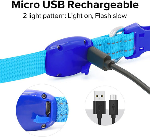 Candofly Light Up Dog Collar, USB Rechargeable Glowing Puppy Collar for Night Walking, X-Small, Blue