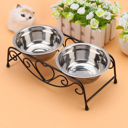 AUNMAS Elevated Dog Cat Bowls, Stainless Steel Double Food Water Bowls for Small Pets, Feeder Dishes Shelf Stand