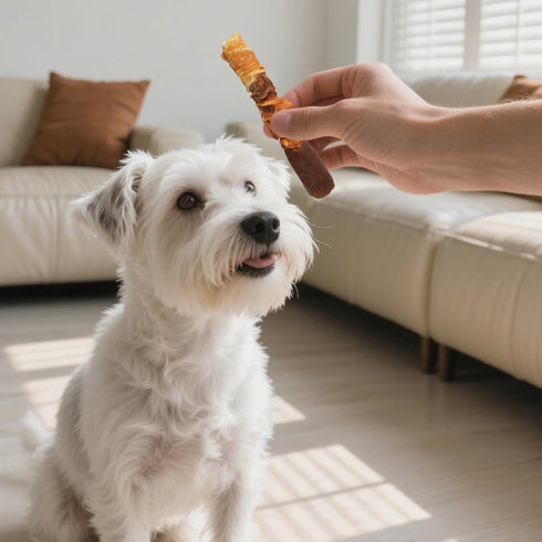6 Inch 17.6 oz Dog Treats, Triple Flavor Rawhide Rolls, Chicken Duck and Chicken Liver Wrapped Rawhide Dog Chews