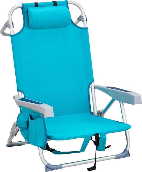 Generic Backpack Beach Chairs Low 5 Position Beach Chair with Pouch Straps Folding