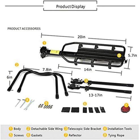 Rear Bike Rack - 110 lbs / 50KGS Aluminum Alloy Adjustable Cargo Racks for 26"-29" Frames
