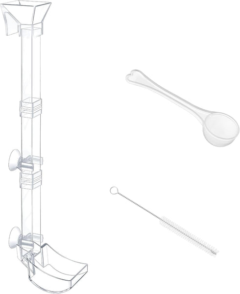 Aquarium Fish Shrimp Feeding Dish Set with Clear Feeder Tube, Cleaning Brush, and Measuring Spoon
