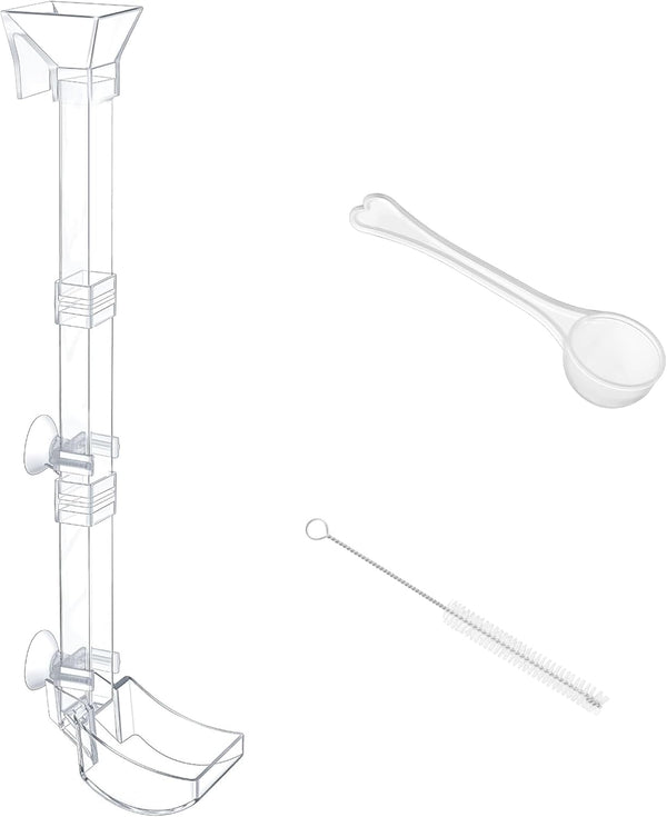 Aquarium Fish Shrimp Feeding Dish Set with Clear Feeder Tube, Cleaning Brush, and Measuring Spoon