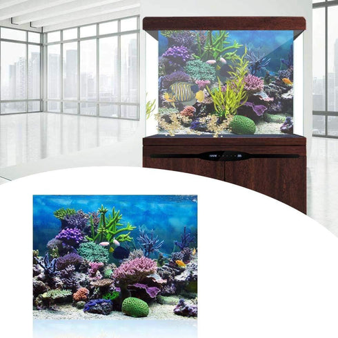 Aquarium Background Poster, 3D Effect PVC Adhesive Underwater Coral Reef Decor, Cling Decals Sticker (76x30cm)