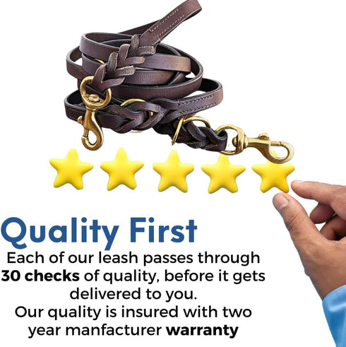 Multi Function 8ft Leather Dog Leash, Genuine Hands Free Training Leash for Small, Medium, Large Dogs (Dark Brown)