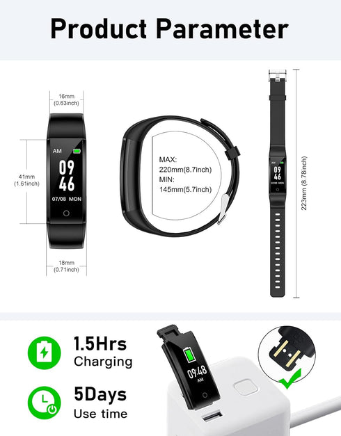 GRV No Bluetooth Pedometer Watch, Fitness Tracker with Step Counter, Calories/Sleep Tracker for Walking, Waterproof,