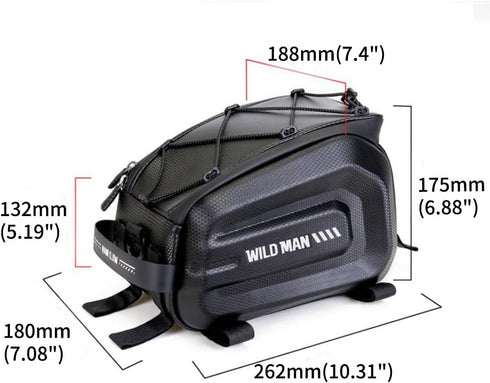 WILD MAN 4L Bike Seat Bag, Waterproof Bicycle Tail Bag, Hard Shell Bike Saddlebags for Electric Bicycle Touring