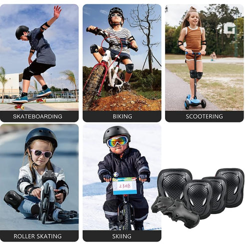 GEQID Kids Protective Gear Set, Knee Pads, Elbow Pads, Wrist Pad for Roller Skating, Boys Youth 5-12 Years Old (Black)