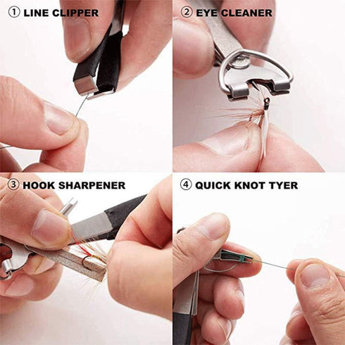Fishing Quick Knot Tying Tool, 3 Sets Stainless Steel 4 in 1 Tool with Knotter, Clippers, Sharpener, and Zinger