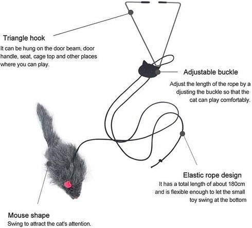 YUGYUJ Cat Toy Rope Mouse, Hanging Retractable Cat Catching Toy, Interactive Plush Mice for Cats