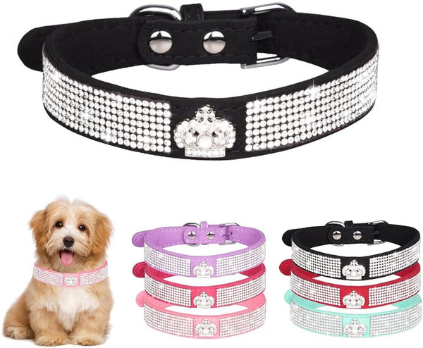Small Dog Collar with Crown Rhinestone, Pretty Glitter Crystal Jewel Bling Sparkly Diamond for XXS XS Small Medium