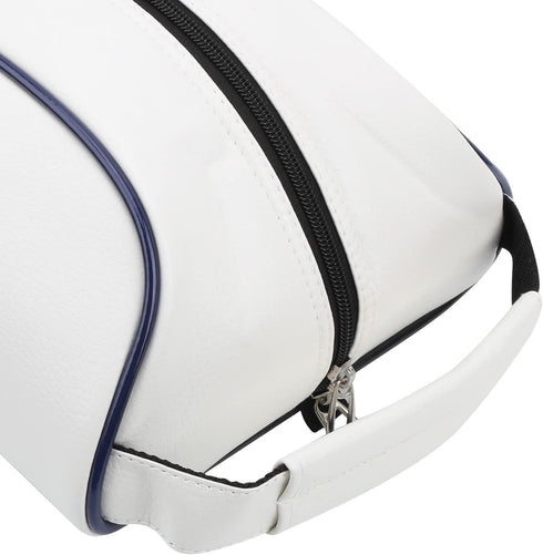 Golf Shoe Bag - PU Leather Carrier Bag, Dustproof Socks Storage, Elegant Cool Golf Tote for Men Women (White)