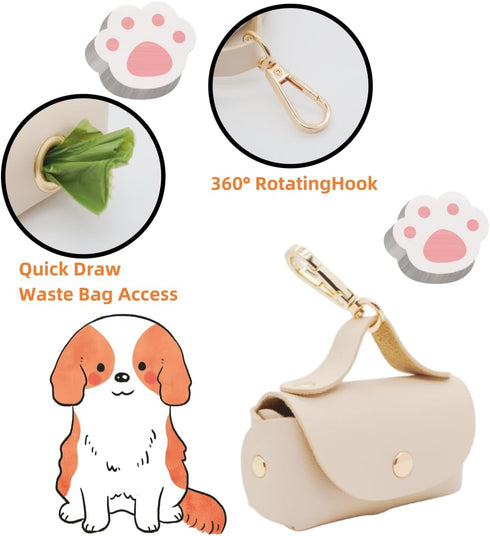 Leather Poop Bag Holder Dispenser for Leash, Portable and Reusable Dog Poop Bag Dispenser, Dog Bag Holder for Walking, Outdoor, Travelling (Beige) by ENWIQUE