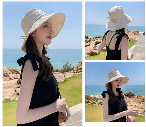 Women Cotton Summer Bucket Hat, Wide Brim UV Protection Floppy Beach Hat for Vacay Hiking Travel