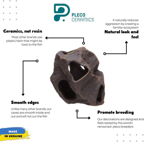 Plecoceramics Aquarium Ceramic Decorations Cave, Betta Stone Decor for Breeding Cichlids Plecos Betta Toys Hideout