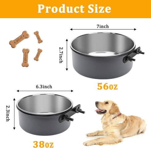 Dog Crate Bowls, 2 Pack Stainless Steel Hanging Water Food Bowls with Clamp, Anti-Spill for Small Medium Large Dogs