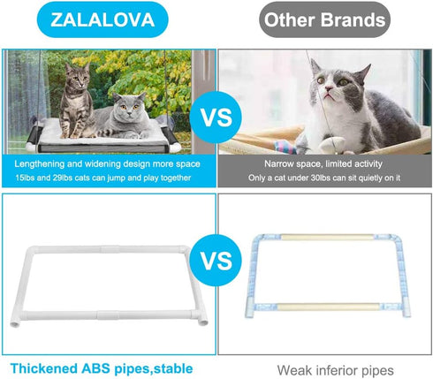 ZALALOVA Cat Window Perch: Large Sturdy Cat Bed with Fleece Blanket and Screw Suction Cups (Grey)