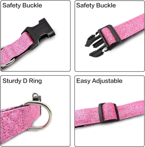 Glittering Basic Dog Collar, Comfy Durable Adjustable Nylon for Small Medium Large Dogs, Eco-Friendly Plastic Buckle,