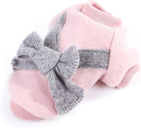 Cute Pet Puppy Cat Warm Jumper Sweater Bow Knitwear Coat (S, Pink) - Winter Apparel for Small Dogs