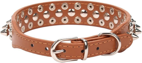 Mushrooms Spiked Rivet Studded Adjustable PU Leather Pet Collars for Cats and Dogs (X-Small, Brown)
