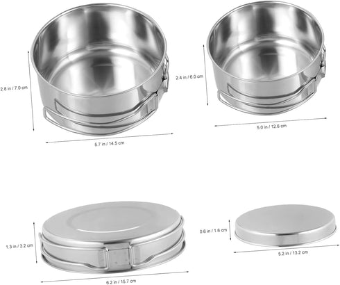 4pcs Set Happyyami Camping Pot Pan Stainless Steel Cookware Non-stick Surface Easy to Clean