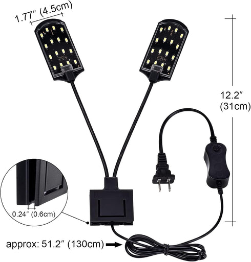 WEAVERBIRD 15W Double Head Aquarium Fish Tank Light, 32 LED Clip Lamp, 1600LM White Lighting for 8-15 Inch Tank