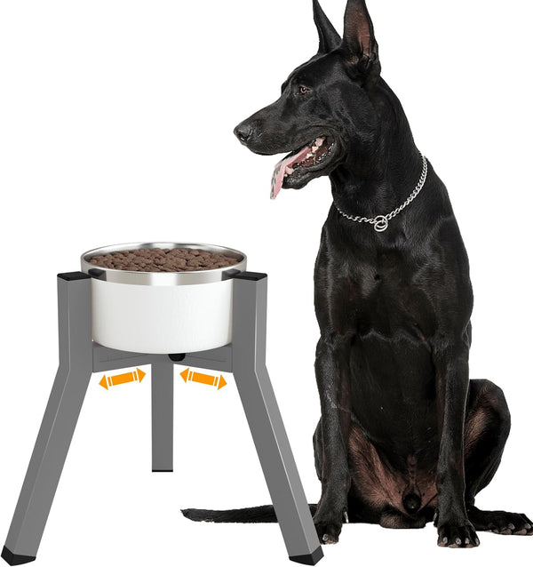 Adjustable Dog Bowl Stand for 7-10.6'' Bowls, Raised Food & Water Bowls, 11'' Tall, Grey (Bowl Not Included)