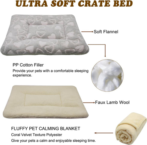 Cat Dog Bed Mat & Blanket, Reversible Pets Crate Pad Bed Mat and Ultra Soft Warm Fleece Calming Blanket for Small Puppy
