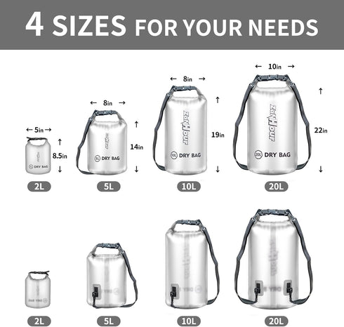 Waterproof Dry Bag - Roll Top Transparent Storage Bag 2L/5L/10L/20L for Traveling, Swimming, Kayaking