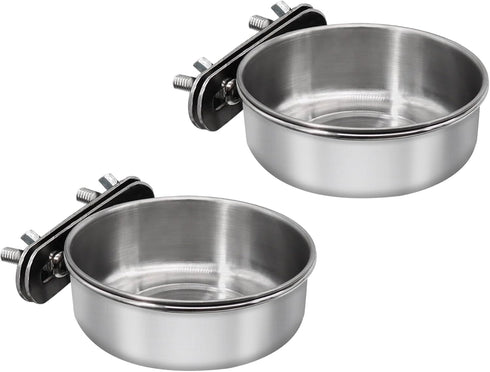 2 Pcs Small Bird Feeding Dish Cups, Stainless Steel Parrot Food Bowl with Clamp Holder, 2 Pack for Small Animals